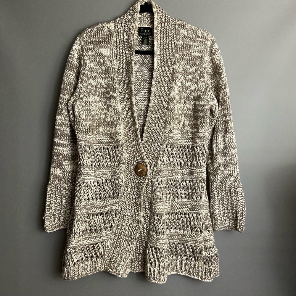 Pure Handknit Knit Cardigan Sweater- Size L/ XL
